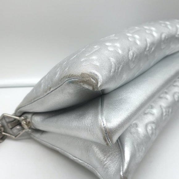 LOUIS VUITTON COUSSIN PM SHOULDER BAG SILVER MONOGRAM EMBOSSED LEATHER CROSSBODY - Picture 8 of 12
